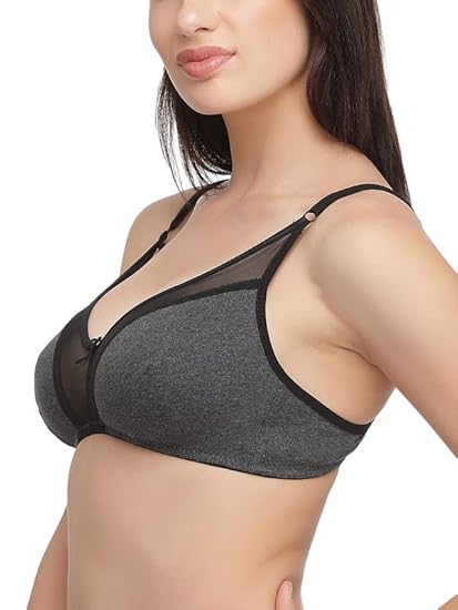 Clovia Cotton-Rich Non-Padded Full-Cup T-Shirt Bra – Wire-Free, Dark Grey